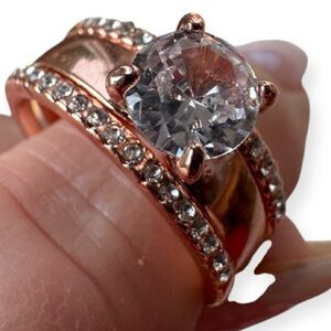 Rose Gold and 1k Crystal 3 piece Ring Set size  10
